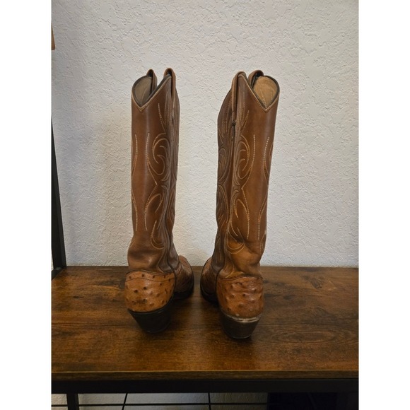Women's Ostrich Leather Cowboy Boots Tan Western Style - Picture 7 of 10